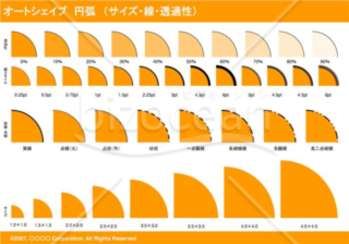 オートシェイプ　円弧　（サイズ・線・透過性）（オレンジ）