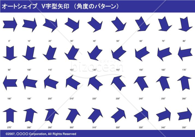 オートシェイプ　Ｖ字型矢印　（パターン角度）　（ネイビー）