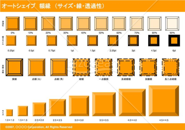 オートシェイプ　額縁　（サイズ・線・透過性）（オレンジ）