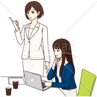 2～3名でミーティングしている女性のイラスト