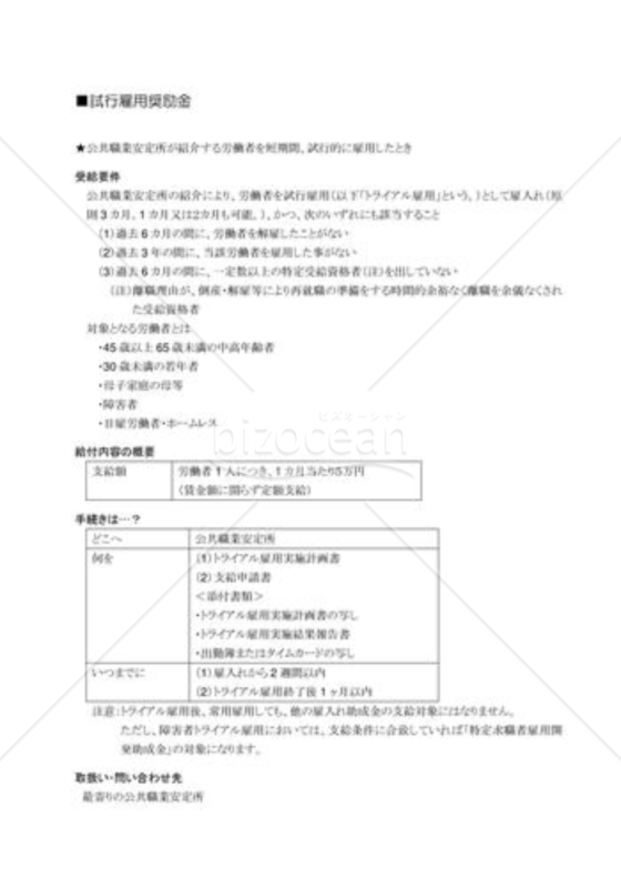 試行雇用奨励金