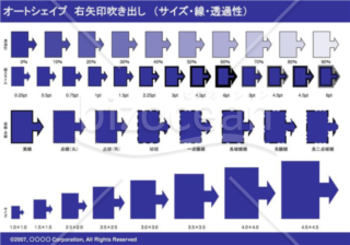 オートシェイプ　右矢印吹き出し　（サイズ・線・透過性）　（ネイビー）