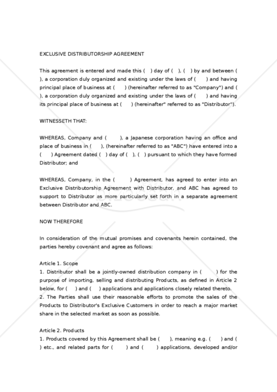 【和・英対訳】一手販売店契約書(機械部品)(2a064)／EXCLUSIVE DISTRIBUTORSHIP AGREEMENT
