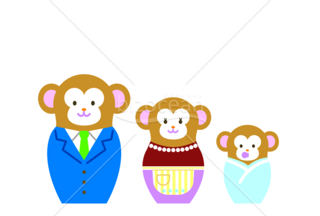 マトリョーシカのような3体の猿のイラスト