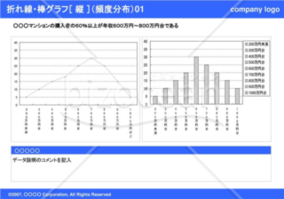 折れ線・棒グラフ［縦］（頻度分布）01（Blue）