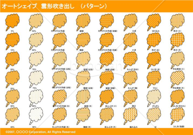 オートシェイプ　雲形吹き出し　（パターン）(オレンジ)