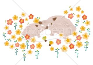 お花とイノシシ【クリップアート】