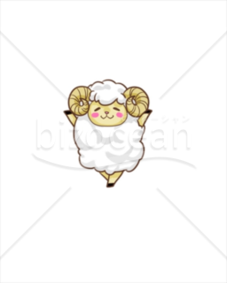 タレ目の羊が両手をあげて立ち上がっているイラスト