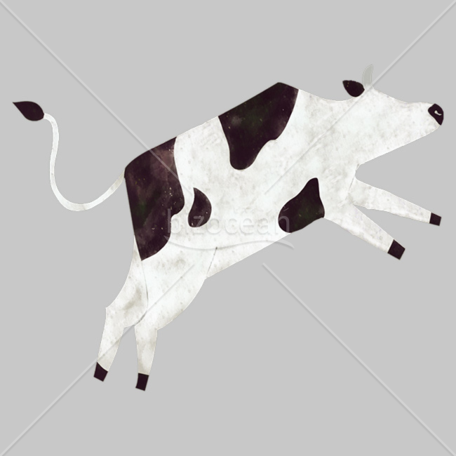 「イラスト」飛ぶウシ