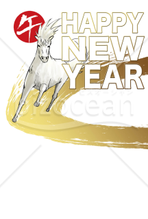 全力で走る馬　背景白