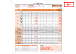 売上実績（管理）表【月別（年間）】【オレンジ・グレー】【見本付き】