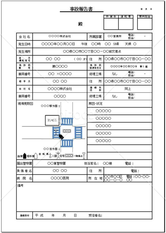 車輌事故報告書　フォーマット(状況説明図凡例付)