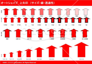 オートシェイプ　上矢印　（サイズ・線・透過性）（レッド）