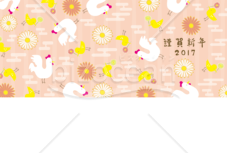 (jpg)花と鶏と雛が散りばめられた年賀状イラスト