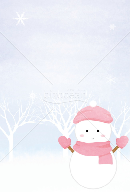 雪だるまの余寒見舞いはがきイラスト2（カラー）
