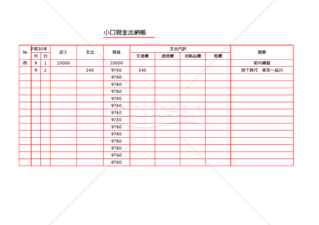 小口現金出納帳　無料　簡単便利