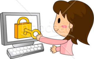 パソコンにパスワードをかける女性～イラスト素材