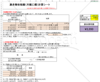 源泉徴収税額（月額乙欄）計算シート