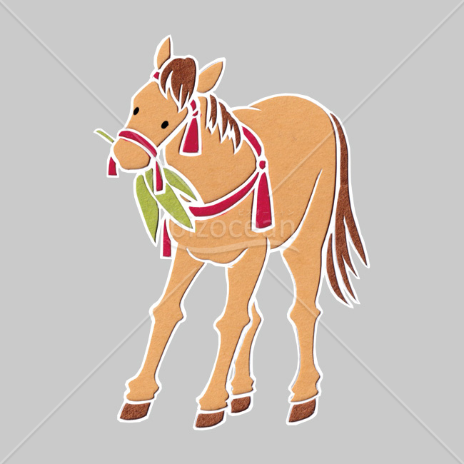 【2026年】「イラスト」笹をくわえた切り絵風の干支の午