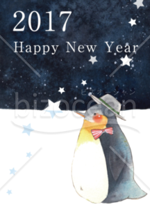 酉年年賀状　夜のペンギン