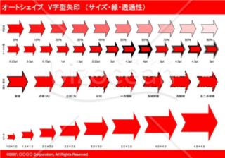 オートシェイプ　Ｖ字型矢印　（サイズ・線・透過性）　（レッド）