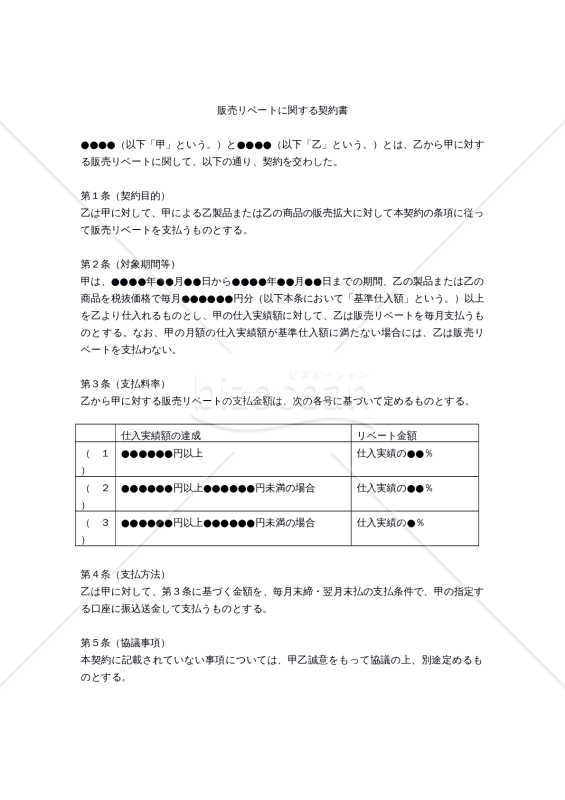 【改正民法対応版】販売リベートに関する契約書