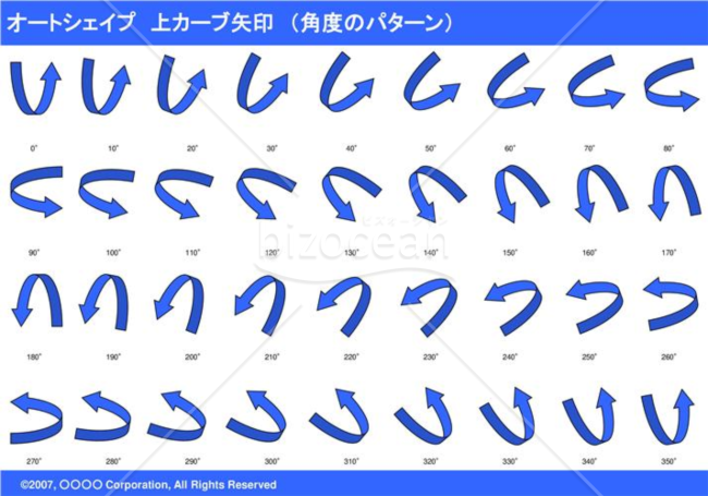 オートシェイプ　上カーブ矢印　（パターン角度）　（ブルー）