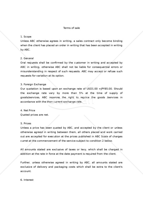 【改正民法対応版】「Terms of sale（売買規約）」（和訳付）
