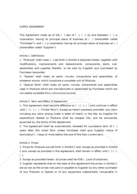 【和･英対訳】売買･販売店関係契約書編 供給契約書1(1a014)