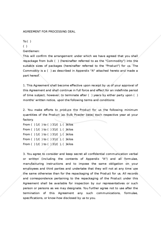 【和・英対訳】委託加工契約書(4a011)／AGREEMENT FOR PROCESSING DEAL