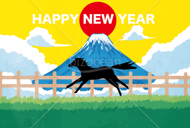 自然の景色で走る馬　背景黄色