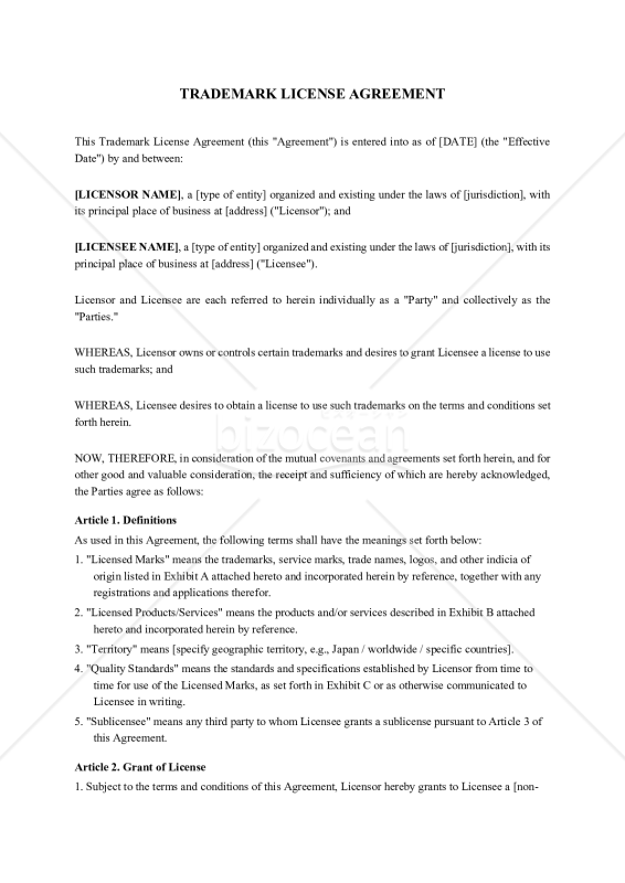 〔参考和訳付〕TRADEMARK LICENSE AGREEMENT（商標ライセンス契約書）