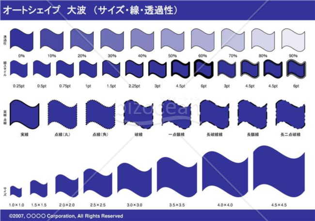 オートシェイプ　大波　（サイズ・線・透過性）（ネイビー）