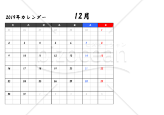 2019年カレンダー　月曜日始まり  12月　PDF