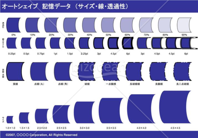 オートシェイプ　記憶データ　（サイズ・線・透過性）（ネイビー）