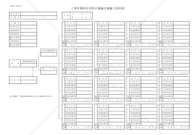 【全建統一様式 第4号】工事作業所災害防止協議会兼施工体系図