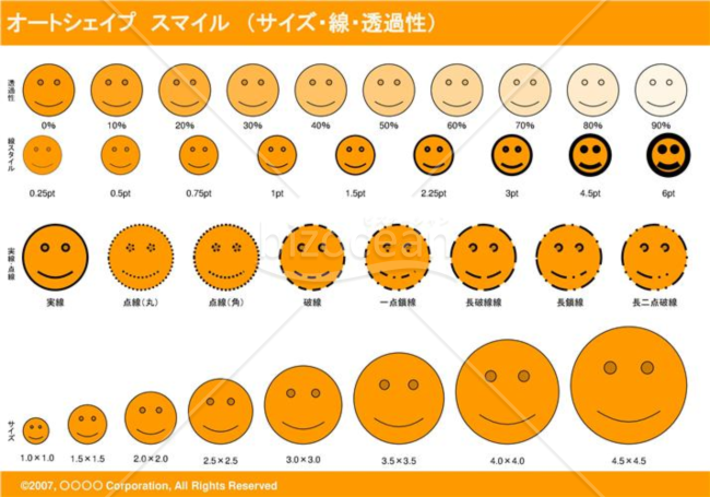 オートシェイプ　スマイル　（サイズ・線・透過性）（オレンジ）