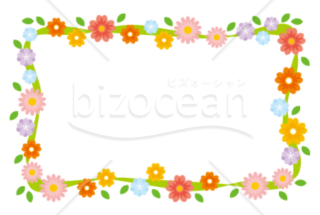 カラフルな花の飾り枠のメッセージカード