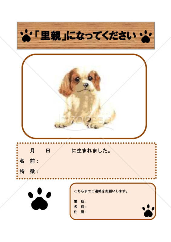 犬のイラストが入った里親募集の貼り紙/張り紙