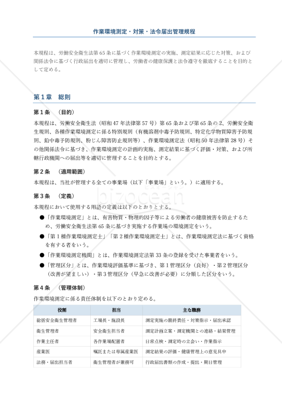 作業環境測定・対策・法令届出管理規程