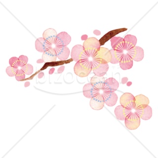 【イラスト】淡い水彩で描かれた梅の木01