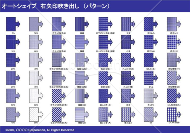 オートシェイプ　右矢印吹き出し　（パターン）　（ネイビー）