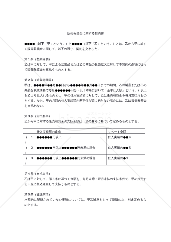 【改正民法対応版】販売報奨金に関する契約書
