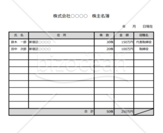 株主名簿 出資者名簿の書式テンプレート フォーマットの無料ダウンロード Bizocean ビズオーシャン