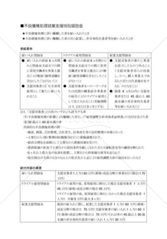 不良債権処理就業支援特別奨励金