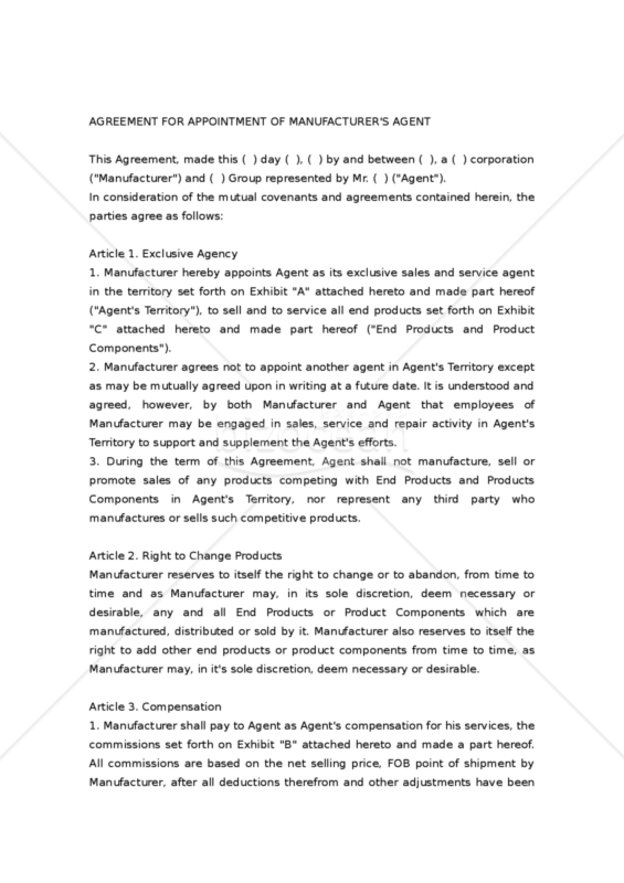 【和・英対訳】代理店契約書(製造)(3a006)／AGREEMENT FOR APPOINTMENT OF MANUFACTURER'S AGENT