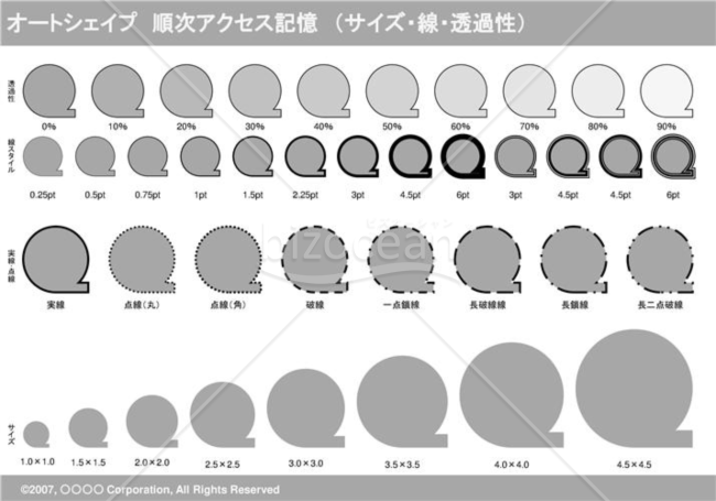 オートシェイプ　順次アクセス記憶　（サイズ・線・透過性）（グレイ）
