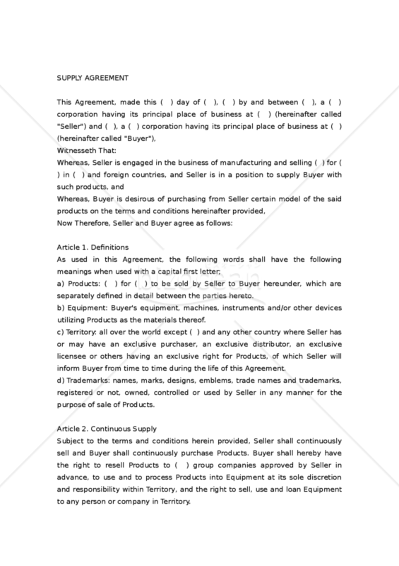 【和・英対訳】売買･販売店関係契約書編 供給契約書（機械部品）(1a008)／ SUPPLY AGREEMENT