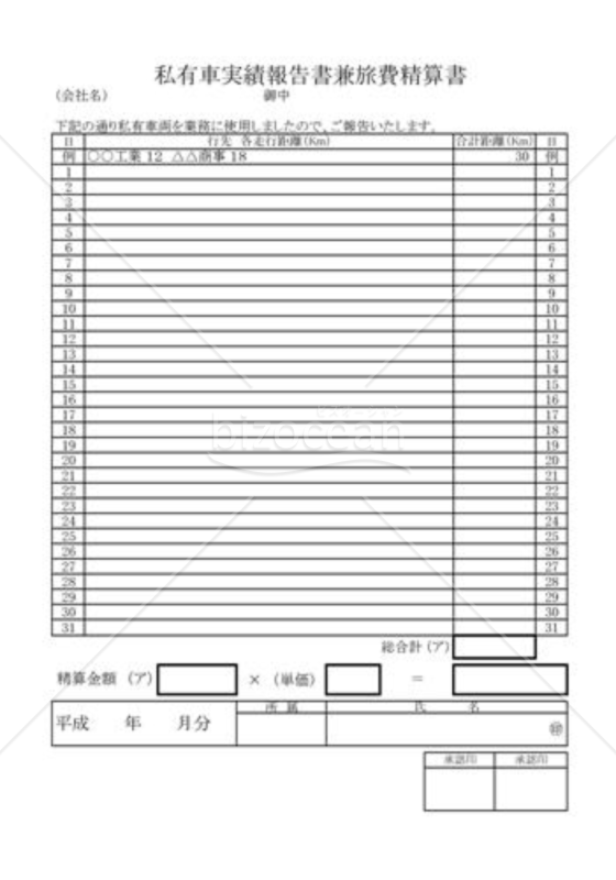 私有車実績報告書兼旅費精算書01