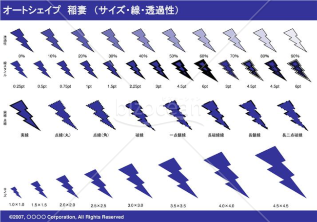 オートシェイプ　稲妻　（サイズ・線・透過性）（ネイビー）